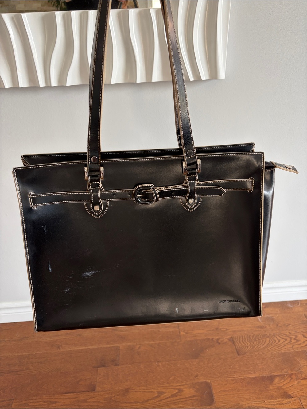 Jack Georges Italian Leather Tote / Briefcase with Contrast Stitching